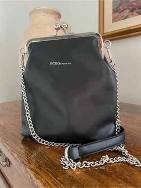 BCBGeneration Black Leather Crossbody Bag with Silver Chain